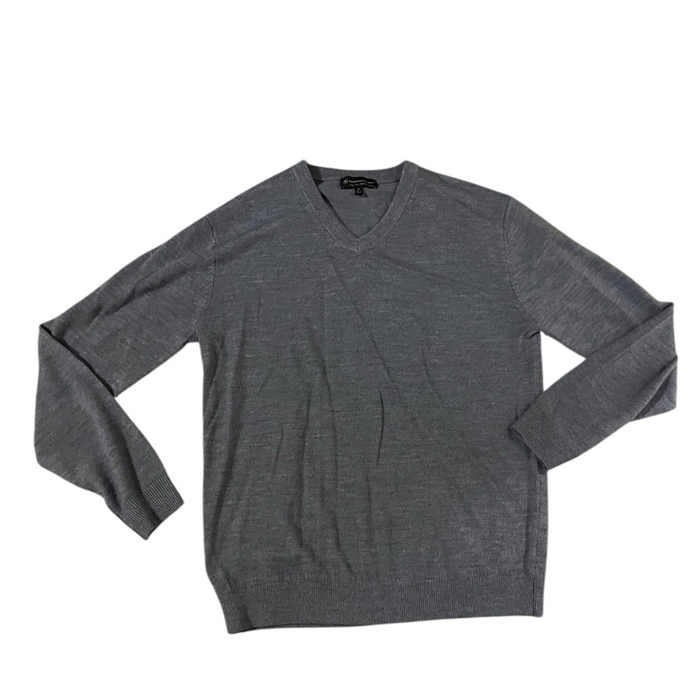 Hart Schaffner‎ Marx Merino Wool V-Neck Sweater Medium Blue Charcoal Extra Fine